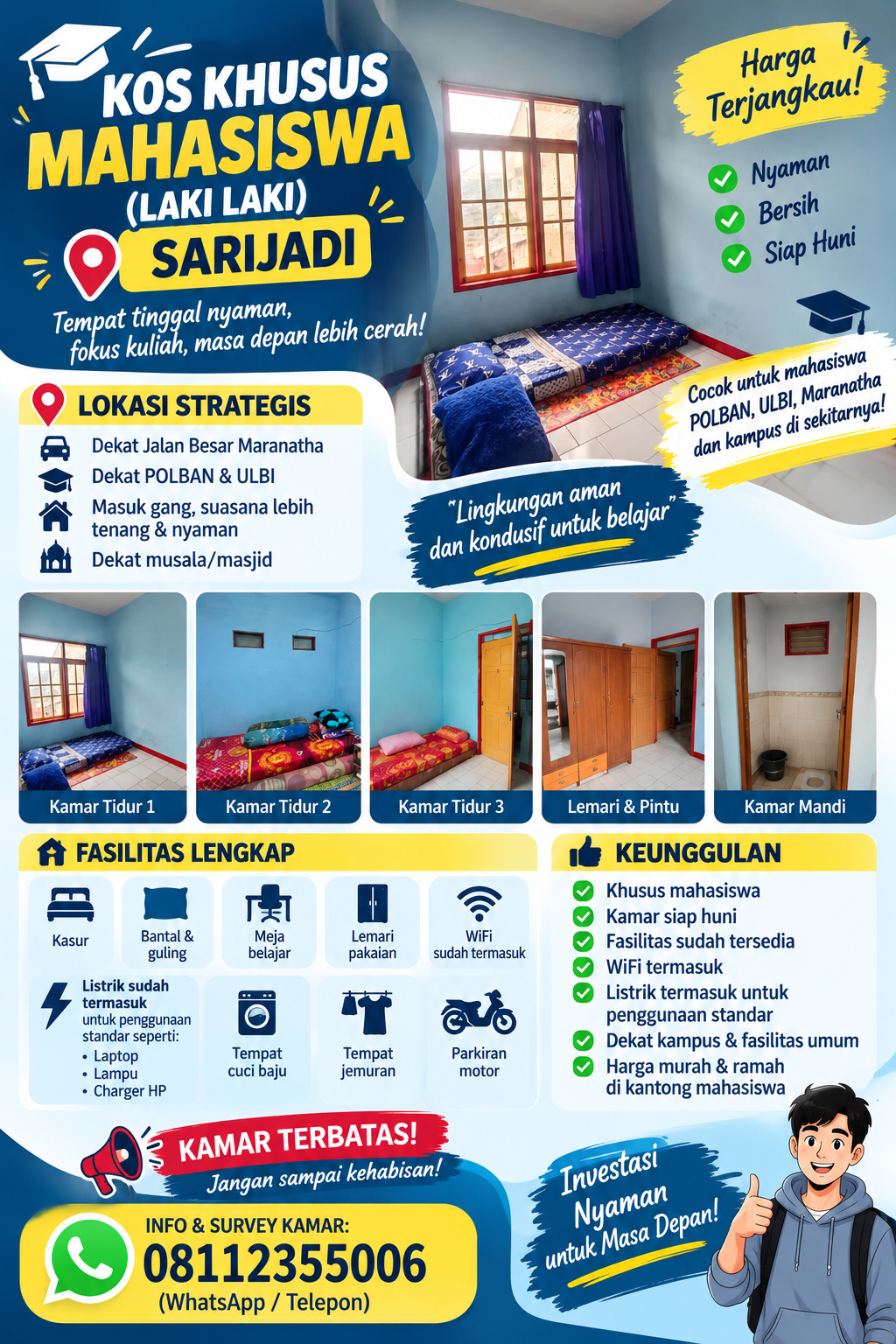 Poster Brosur Resmi Kosan Bapak Kirman Cijerokaso Sarijadi Bandung